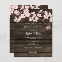 Budget Pink Cherry Blossoms Quinceañera Invitation