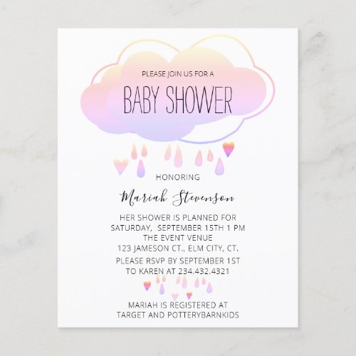 Budget Pink Cloud Girl Baby Shower Invitatation