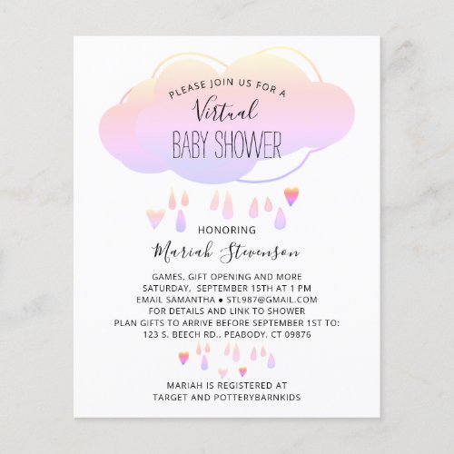 Budget Pink Cloud Virtual Baby Shower Invitation