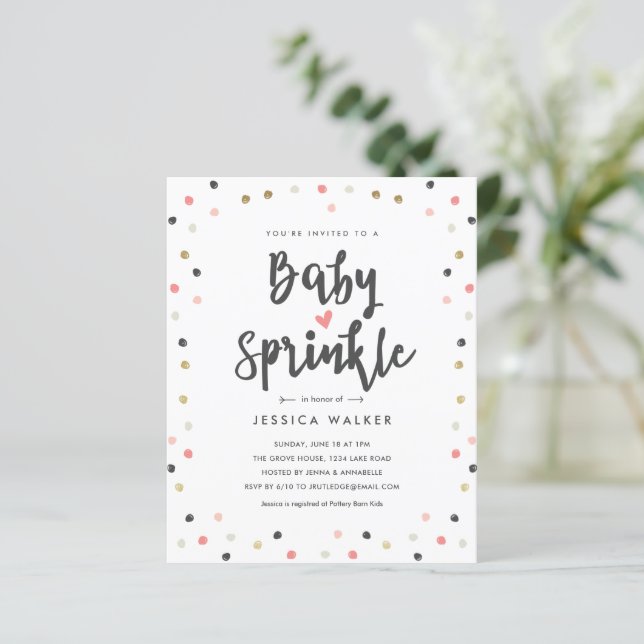  Budget Pink Confetti Baby Sprinkle Invitation (Standing Front)