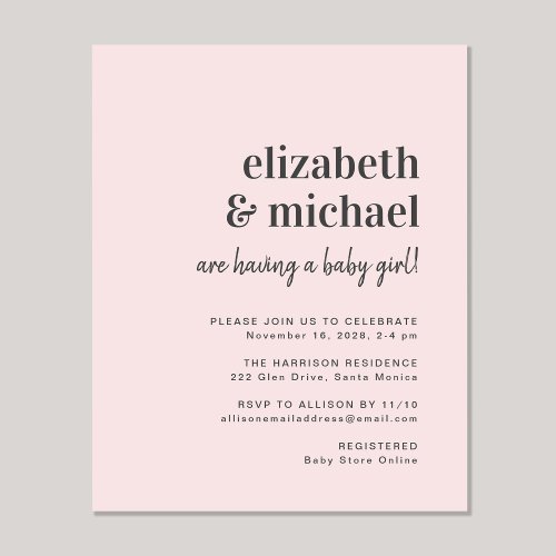 Budget Pink Couples Baby Girl Shower Invitation