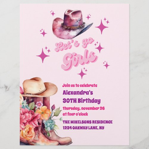 Budget Pink Cowgirl Lets Go Girls Birthday Flyer