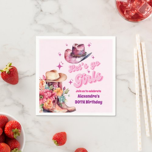 Budget Pink Cowgirl Lets Go Girls Birthday Napkins