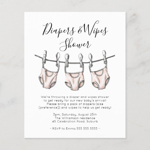 Budget Pink Diapers & Wipes Baby Shower Invite Zazzle