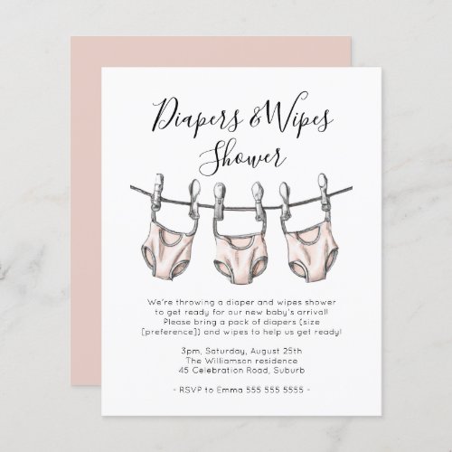 Budget Pink Diapers  Wipes Baby Shower Invite