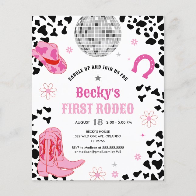 Budget Pink Disco First Rodeo Girl First Birthday (Front)