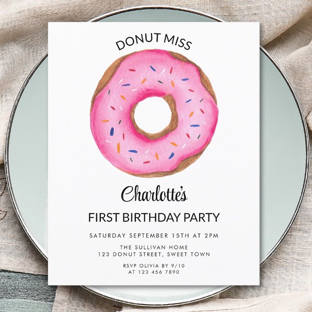 Budget Pink Donut Girl's First Birthday Invitation (Creator Uploaded)