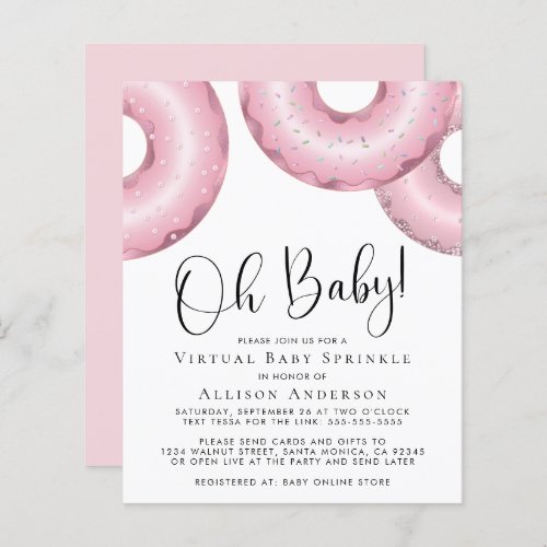 Budget Pink Donuts Virtual Baby Sprinkle Invite