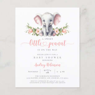 Budget Pink Elephant Baby Girl Shower Invitation