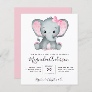 BUDGET Pink Elephant Baby Shower Invitation
