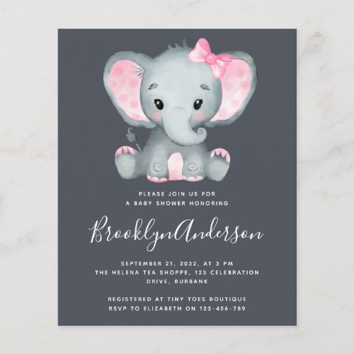 BUDGET Pink Elephant Baby Shower Invitation