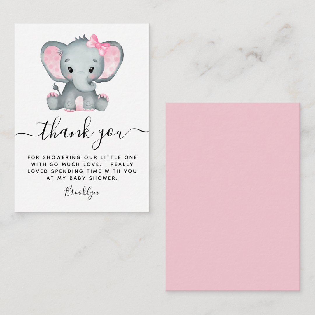 BUDGET Pink Elephant Baby Shower Thank You Note Card | Zazzle