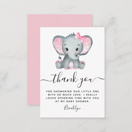 BUDGET Pink Elephant Baby Shower Thank You Note Card