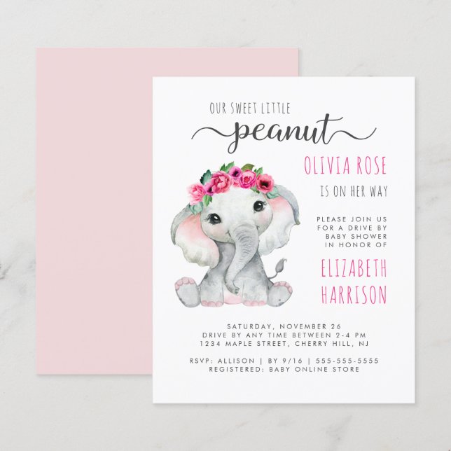 Budget Pink Elephant Drive By Baby Girl Shower (Front/Back)