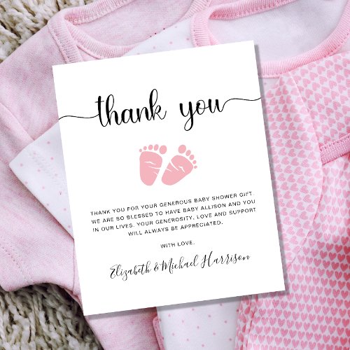 Budget Pink Feet Baby Girl Shower Thank You Card