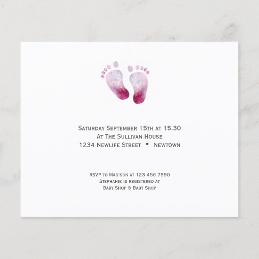 Budget Pink Feet Girl Baby Shower Photo Invitation (Back)