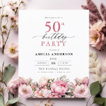 Budget Pink Floral 50th Birthday Invitation<br><div class="desc">Celebrate in style with a garden floral calligraphy 50th birthday invitation, perfect for a milestone event. Featuring vibrant floral designs and elegant calligraphy, this invitation sets a whimsical yet sophisticated tone for your celebration. The lush garden theme blends natural beauty with graceful typography, creating a timeless and inviting look. Ideal...</div>