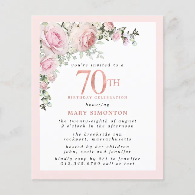 Budget Pink Floral 70th Birthday Invitation | Zazzle