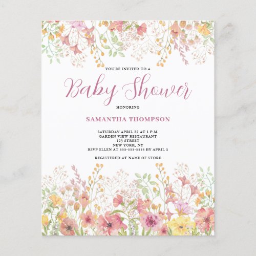 Budget Pink Floral Baby Shower Invitation