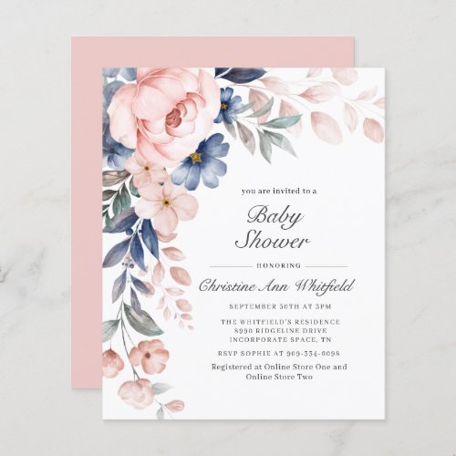 Budget Pink Floral Baby Shower Invitation