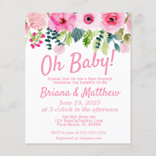 Budget Pink Floral Baby Shower Invitation Flyer