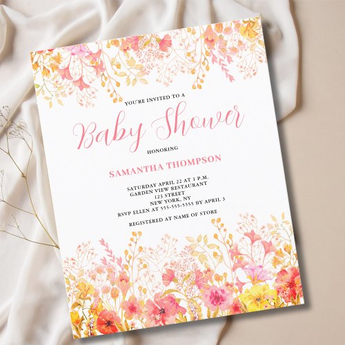 Budget Pink Floral Baby Shower Invitation Flyer