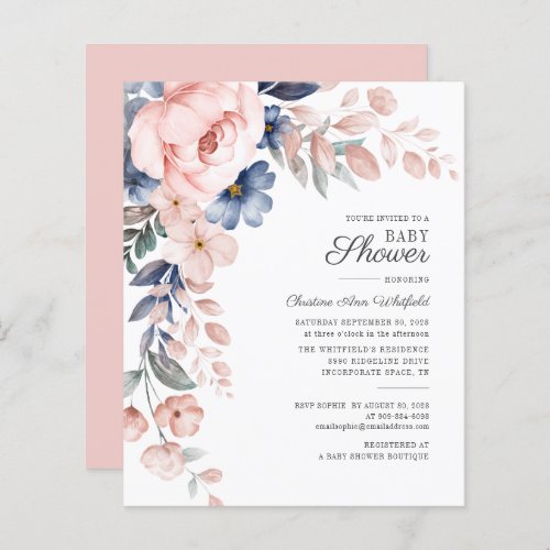 Budget Pink Floral Baby Shower Script Invitation