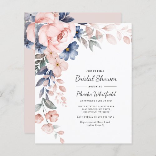 Budget Pink Floral Bloom Bridal Shower Invitation
