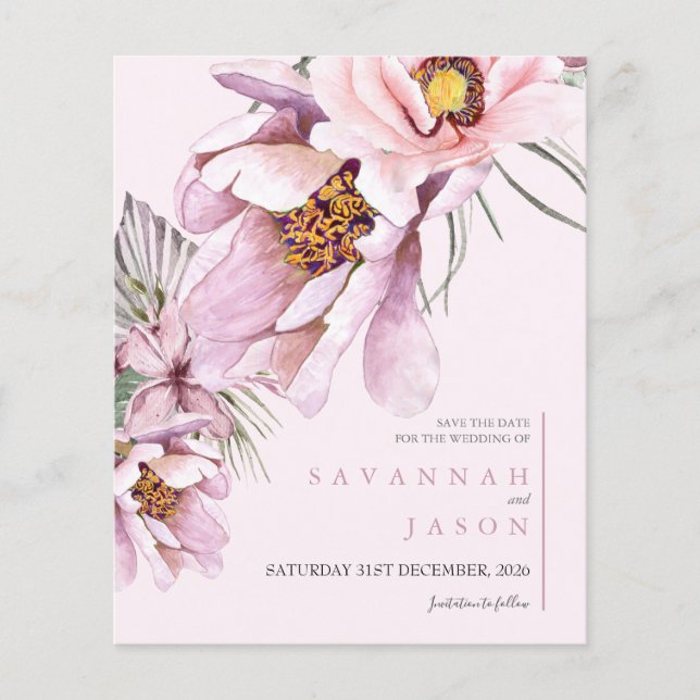 Budget Pink Floral Bloom Wedding Save The Date (Front)