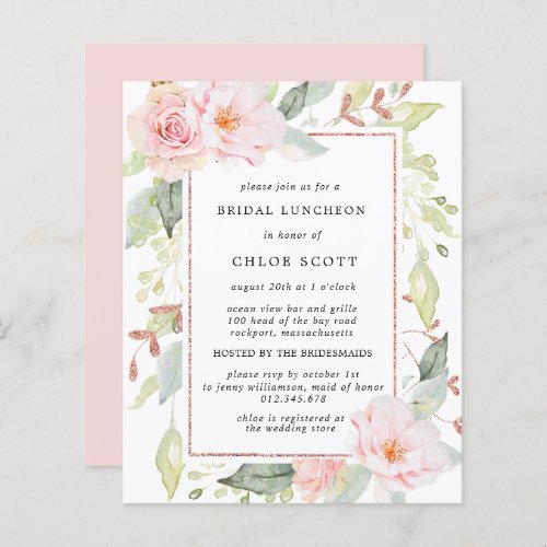 Budget Pink Floral Bridal Luncheon Invitation