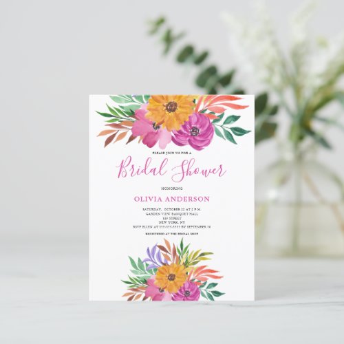 Budget Pink Floral Bridal Shower Invitation