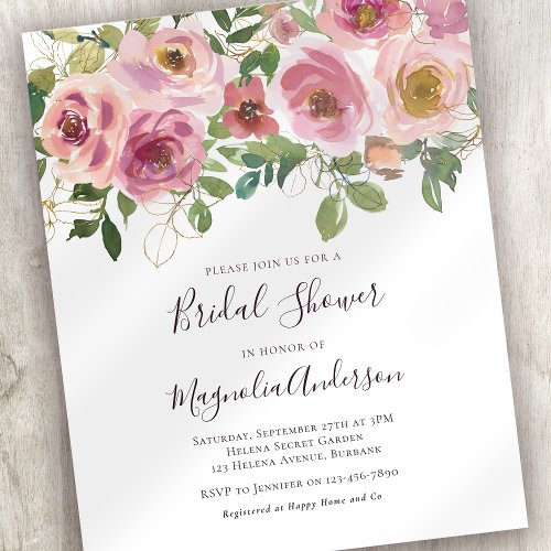 Budget Pink Floral Bridal Shower Invitation
