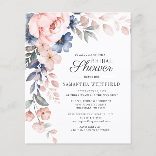 Budget Pink Floral Bridal Shower Invitation