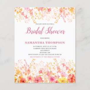 Budget Pink Floral Bridal Shower Invitation Flyer