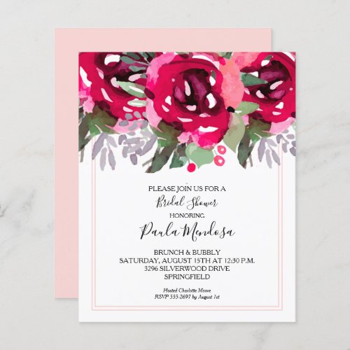 Budget Pink Floral Bridal Shower Paper Invites
