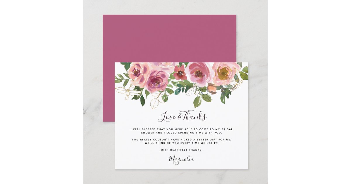 Budget Pink Floral Bridal Shower Thank You Card | Zazzle