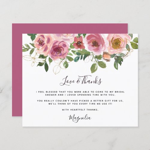 Budget Pink Floral Bridal Shower Thank You Card