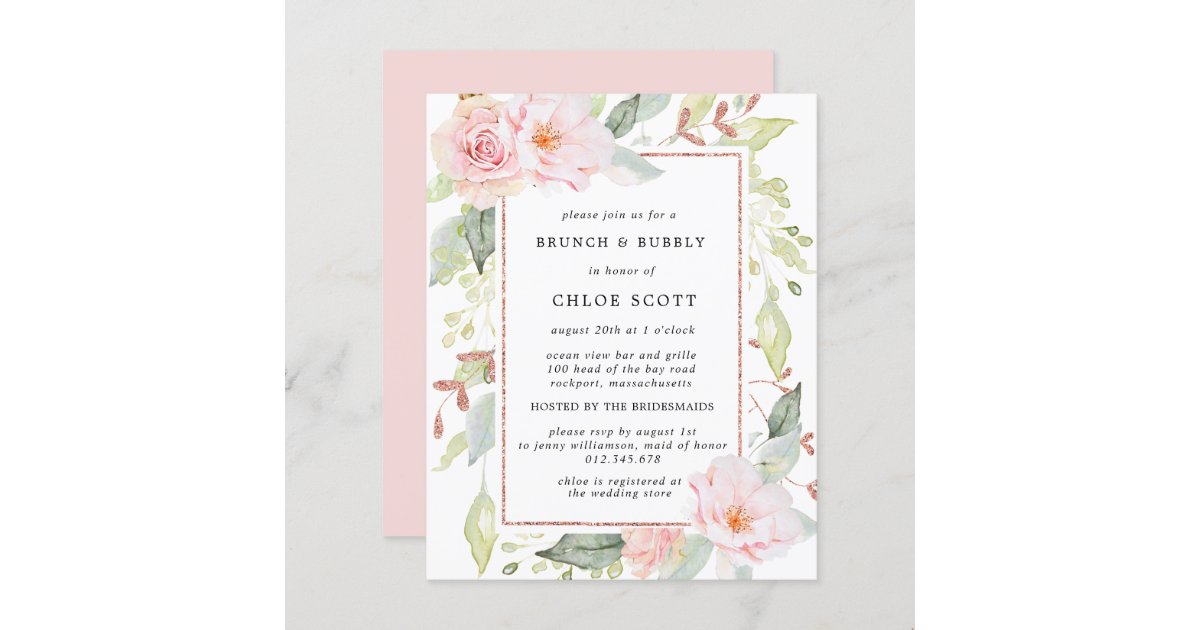 Budget Pink Floral Brunch Bubbly Invitation 