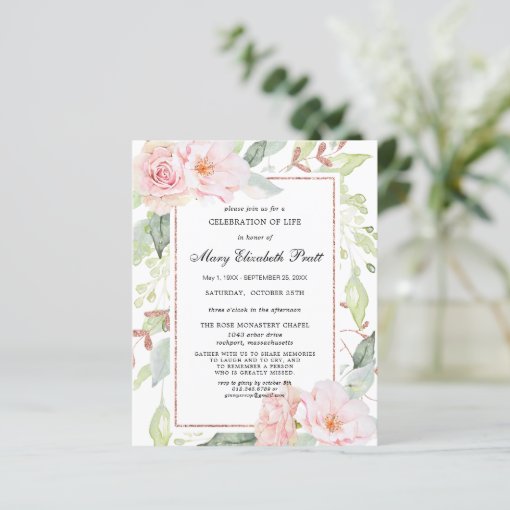 Budget Pink Floral Celebration of Life Invitation | Zazzle