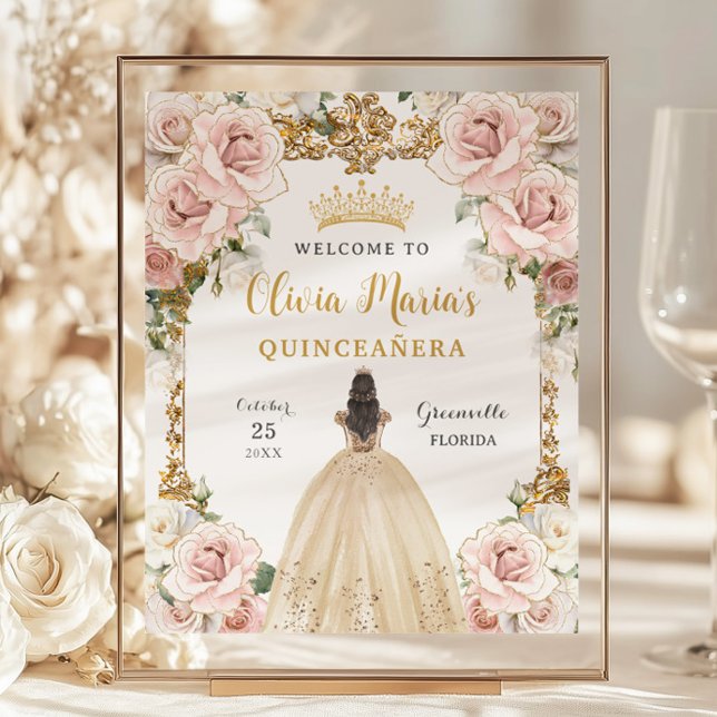 Budget Pink Floral Champagne Gown Quinceañera Sign (Creator Uploaded)
