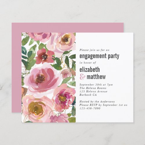 Budget Pink Floral Engagement Party Invitation