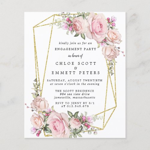 Budget Pink Floral Engagement Party Invitation