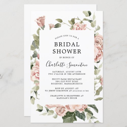 Budget Pink Floral Eucalyptus Bridal Shower Invite