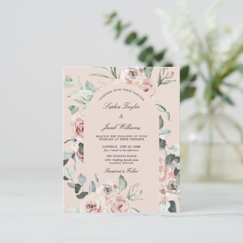 Budget Pink Floral Eucalyptus Wedding Invitation