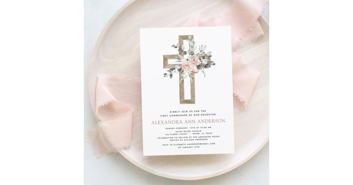 Budget Pink Floral First Holy Communion | Zazzle