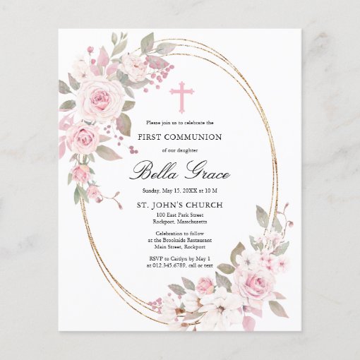 Budget Pink Floral First Holy Communion Invitation | Zazzle