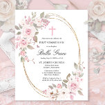 Budget Pink Floral First Holy Communion Invitation