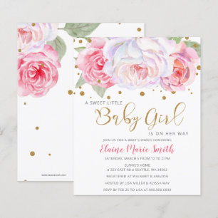Budget Pink Floral Girl Baby Shower Invitation