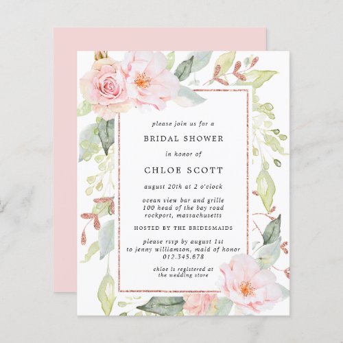 Budget Pink Floral Gold Bridal Shower Invitation