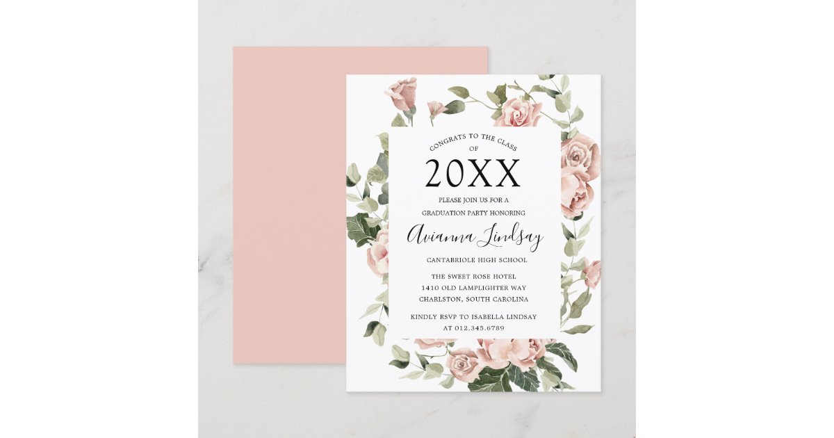 Budget Pink Floral Graduation Party Invitation | Zazzle